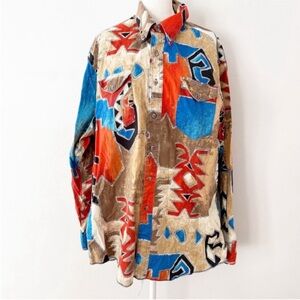 Vintage Men 90s Southwestern Aztec Cowboy Cut Regular Fit X-Long Tails 17 1/2-35